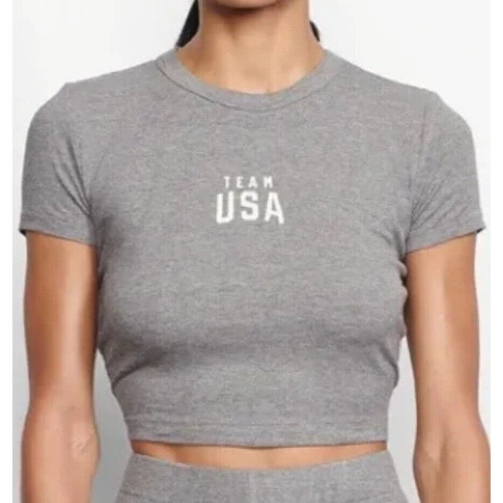 Skims Heather Gray Team USA Cropped Short Sleeve T-Shirt Size 4X